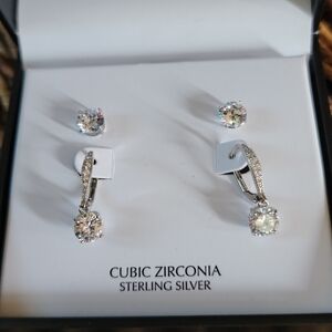 NWT Giani Bernini SS CZ 2 Pair Earrings